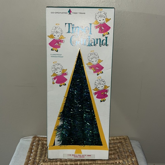2 Vintage Tree Trims by Lidco Tinsel Garland Metallic Blue & Green - Picture 2 of 4